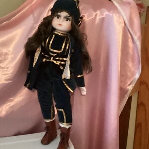 Charming Navy and Gold Doll with Brown Boots